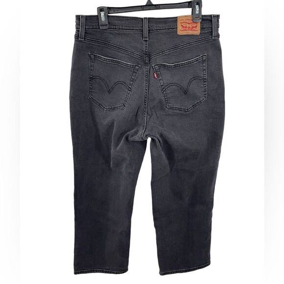 Levi’s Wedgie Straight Faded Black Wash Jeans Size 16W Button Fly Cropped Denim - Picture 2 of 8